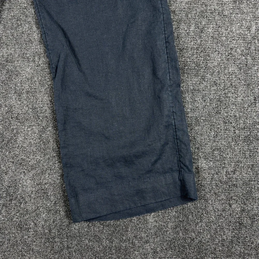 COS Wide Leg Linen Pants Elastic Waist Minimalist Trousers Size‎ 8 Navy Blue